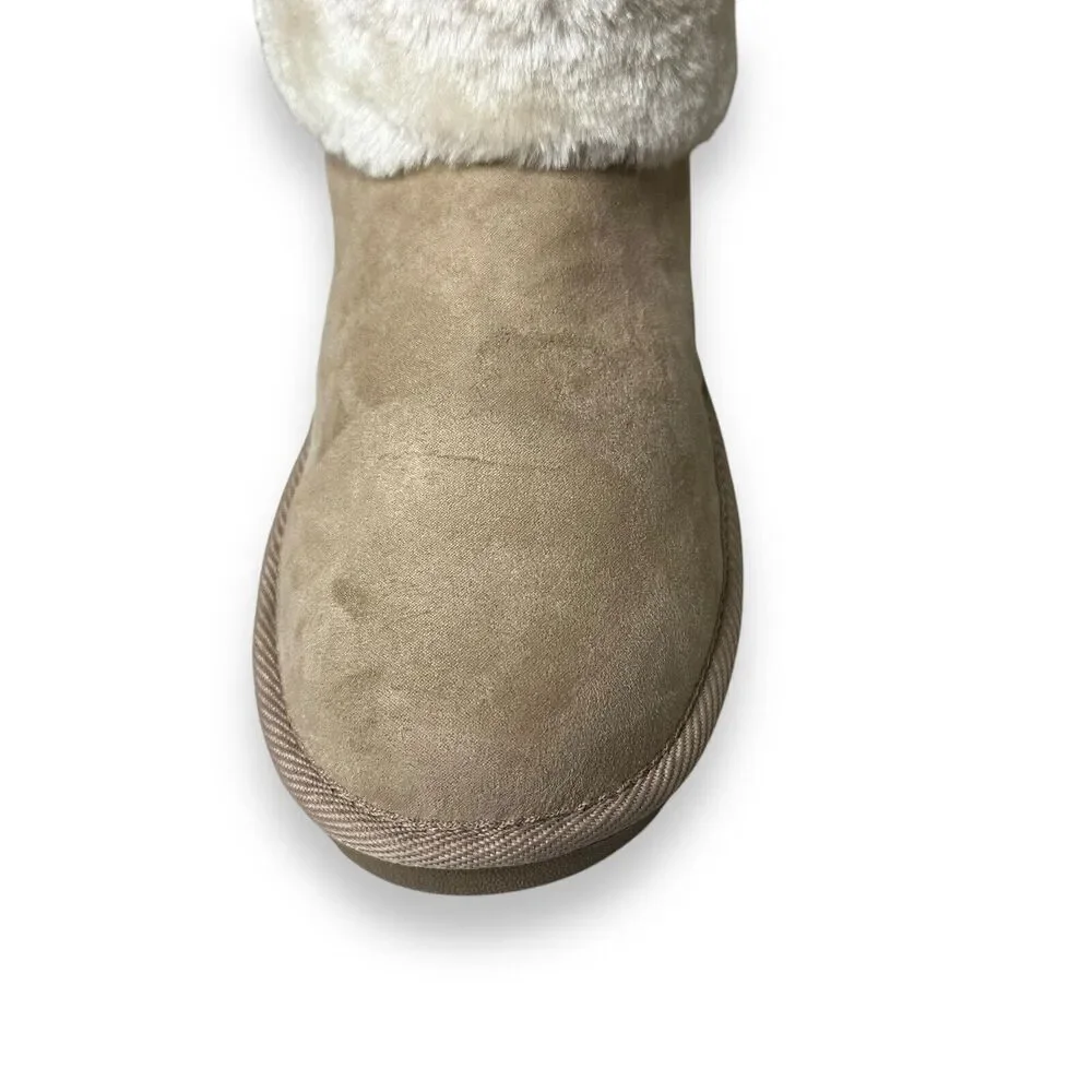 Arizona Shawn Boots Womens 10 Tan Cream Vegan Suede Faux Fur Lined Snow Slip On
